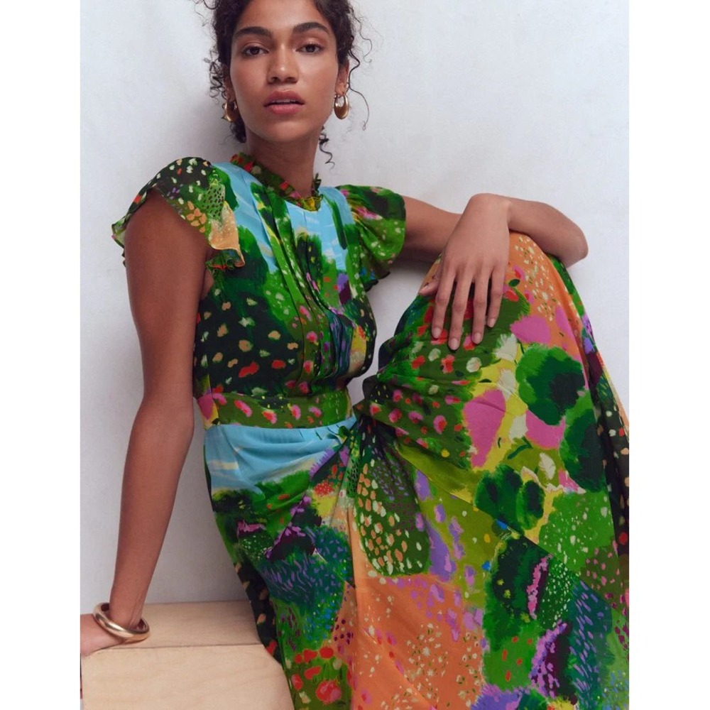 Boden Pleat Ruffle Maxi Dress Multi, Garden Path Multicolor Size 0 Reg New W Tag - Picture 6 of 6